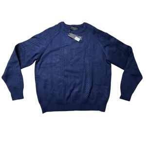 Richie Le Navy Blue Cable Knit Crewneck Sweater